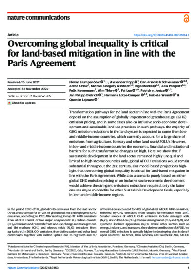 Overcoming global inequality is critical for land-based mitigation in line with the Paris Agreement