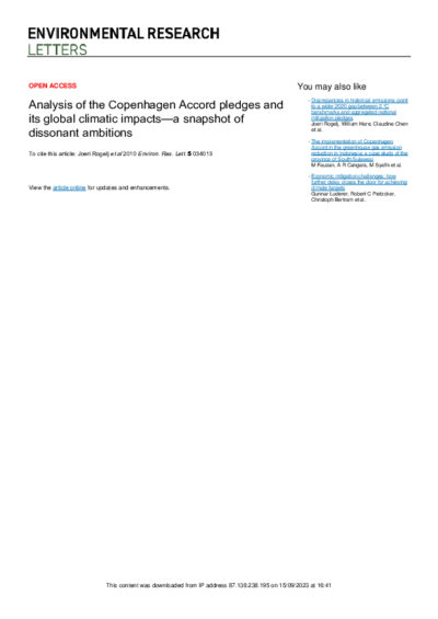 Analysis of the Copenhagen Accord pledges and its global climatic impacts‚ a snapshot of dissonant ambitions