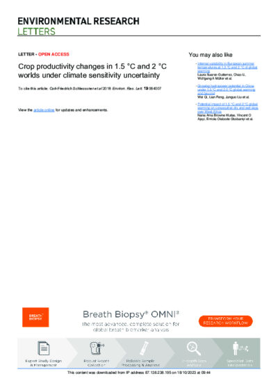 Crop productivity changes in 1.5° C and 2° C worlds under climate sensitivity uncertainty