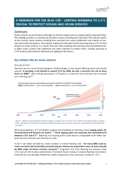 A reminder for the 'Blue COP' - limiting warming to 1.5°C crucial for protecting oceans and ocean services