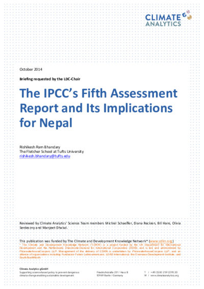 The IPCC’s fifth assessment report and its implications for Nepal