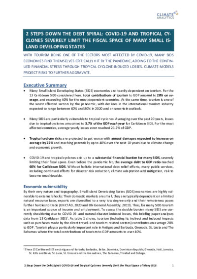 Two steps down the debt spiral: COVID-19 and tropical cyclones severely limit the fiscal space of many Small Island Developing States