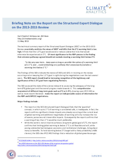Briefing note on the report on the Structured Expert Dialogue on the 2013-2015 Review