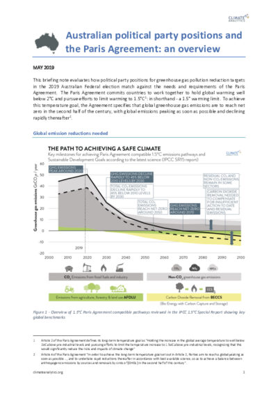 Australian political party positions and the Paris Agreement: an overview