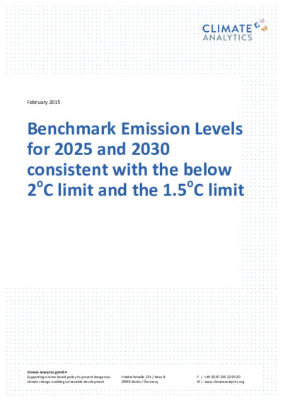 Benchmark emission levels for 2025 and 2030 consistent with the below 2°C limit and the 1.5°C limit