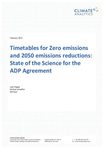 Timetables for zero emissions and 2015 emissions reductions: state of the science for the ADP agreement