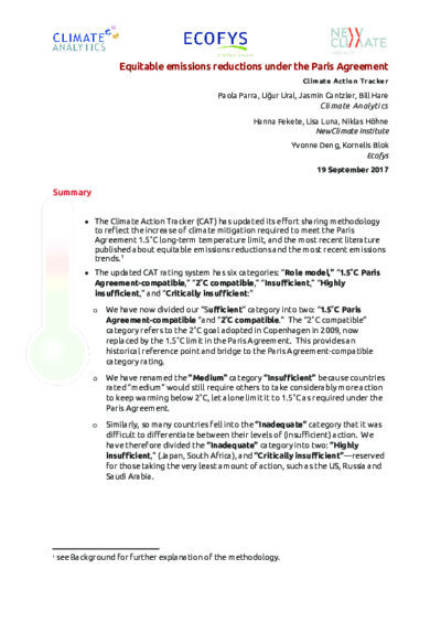 Equitable emissions reductions under the Paris Agreement