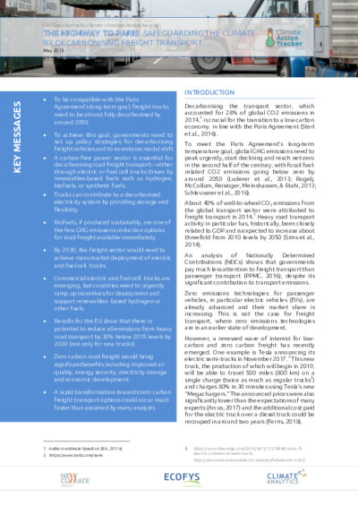 The highway to Paris: Safeguarding the climate by decarbonising freight transport