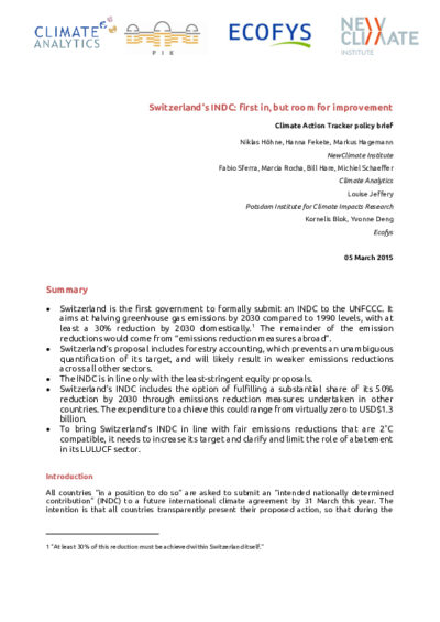 Switzerland INDC: first in, but room for improvement