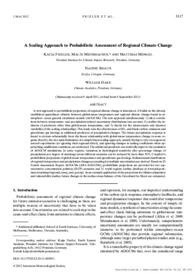 A scaling approach to probabilistic assessment of regional climate change