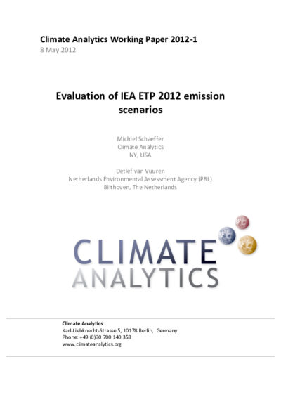 Evaluation of the International Energy Agency's Energy Technology Perspectives 2012 emission scenarios