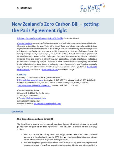 New Zealand’s Zero Carbon Bill – getting the Paris Agreement right