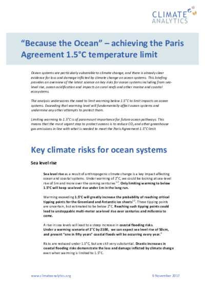 “Because the ocean” – achieving the Paris Agreement 1.5°C temperature limit