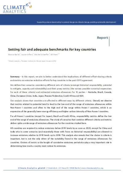 Setting fair and adequate benchmarks for key countries