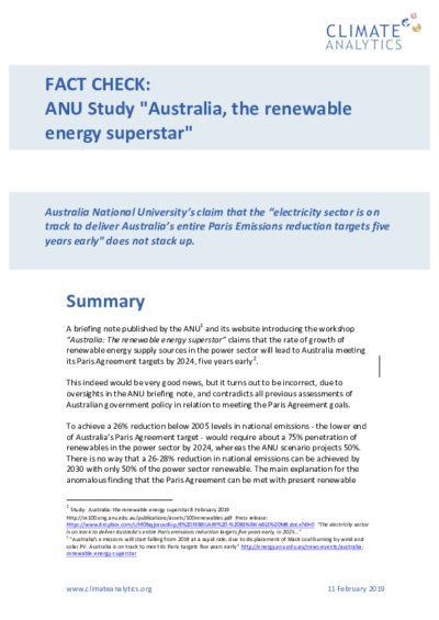FACT CHECK: ANU Study "Australia, the renewable energy superstar"