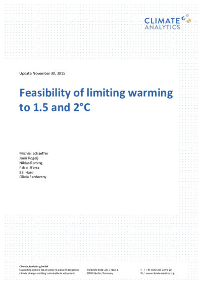 Feasibility of limiting warming to 1.5 and 2°C