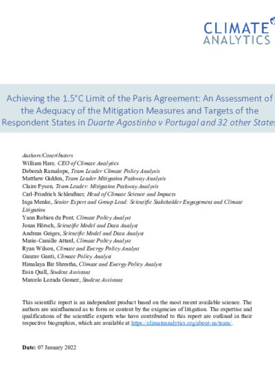 An assessment of the adequacy of the mitigation measures and targets of the respondent states in Duarte Agostinho v Portugal and 32 other states