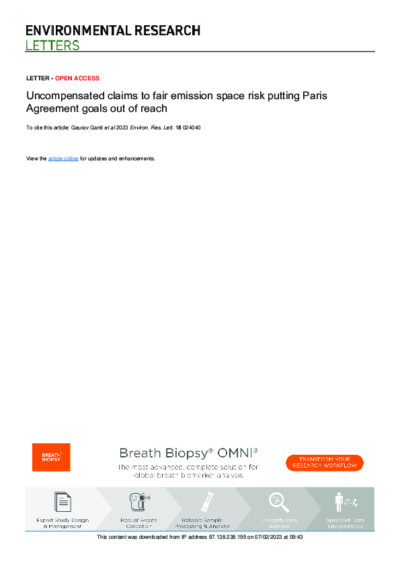 Uncompensated claims to fair emission space risk putting Paris Agreement goals out of reach