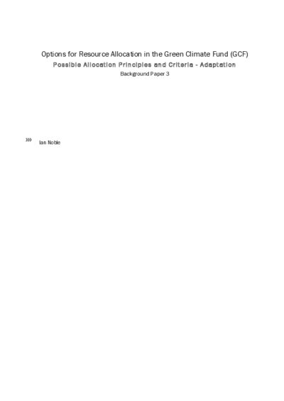 Options for resource allocation in the Green Climate Fund: possible allocation principles and criteria – adaptation