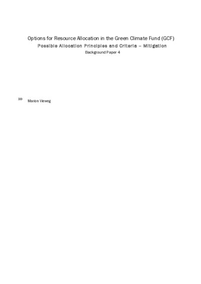 Options for resource allocation in the Green Climate Fund: possible allocation principles and criteria – mitigation