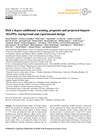 Half a degree additional warming, prognosis and projected impacts (HAPPI): background and experimental design