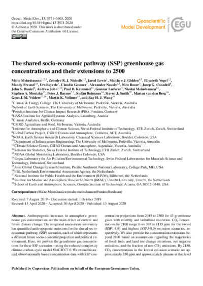 The shared socio-economic pathway greenhouse gas concentrations and their extensions to 2500