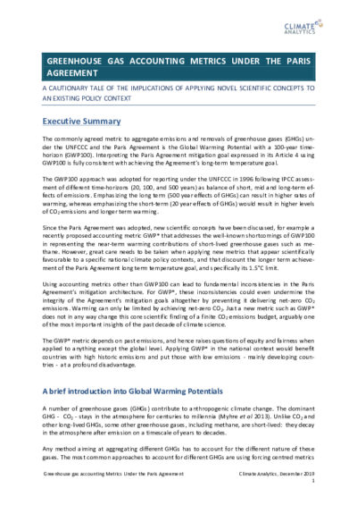 Greenhouse gas accounting metrics under the Paris Agreement