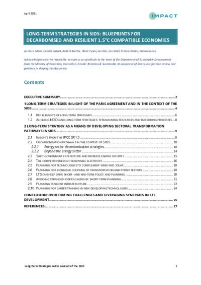 Long-term strategies in SIDS: blueprints for decarbonised and resilient 1.5°C compatible economies