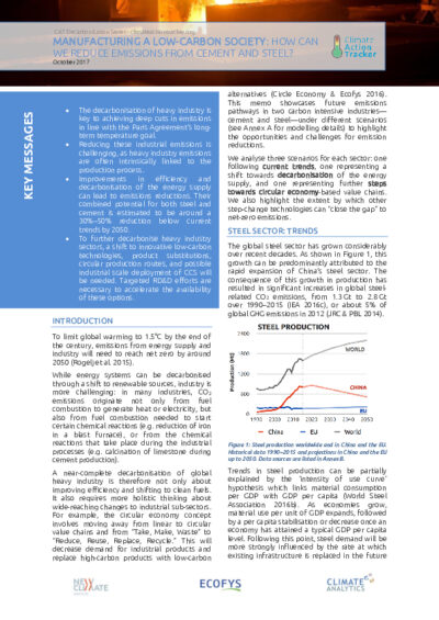 Manufacturing a low-carbon society: how can we reduce emissions from cement and steel?