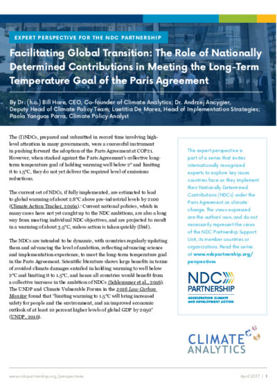 Facilitating global transition: the role of Nationally Determined Contributions in meeting the long-term temperature goal of the Paris Agreement