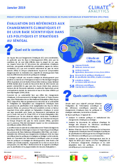 Évaluation des références aux changements climatiques et de leur base scientifique dans les politiques et stratégies au Sénégal (Policy Brief)