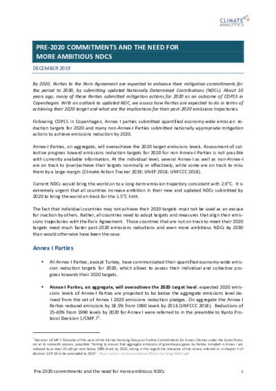 Pre-2020 commitments and the need for more ambitious NDCs
