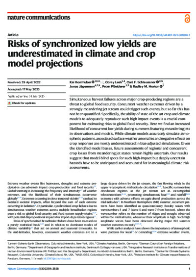 Risks of synchronised low yields are underestimated in climate and crop model projections