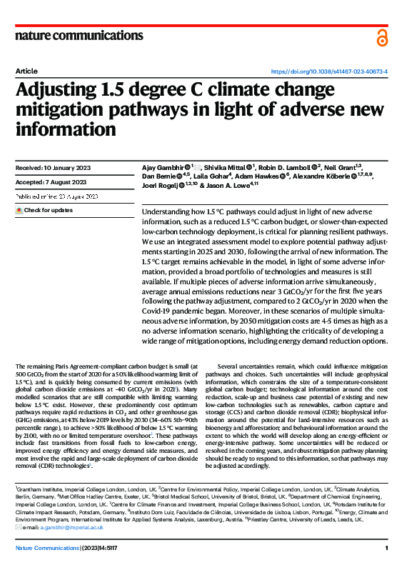 Adjusting 1.5°C climate change mitigation pathways in light of adverse new information