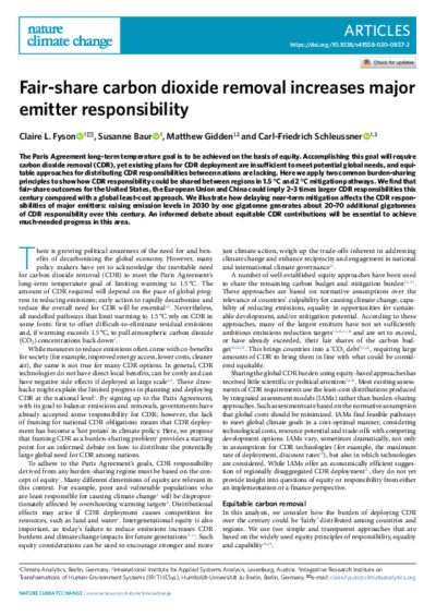 Fair-share carbon dioxide removal increases major emitter responsibility