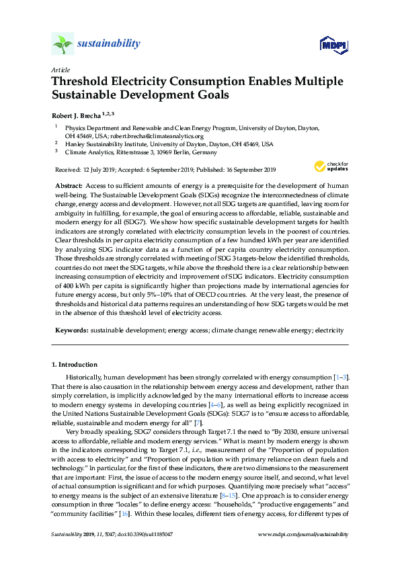 Threshold electricity consumption enables multiple Sustainable Development Goals