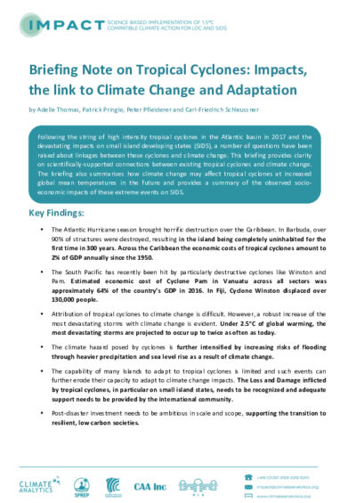 Tropical cyclones: impacts, the link to climate change and adaptation