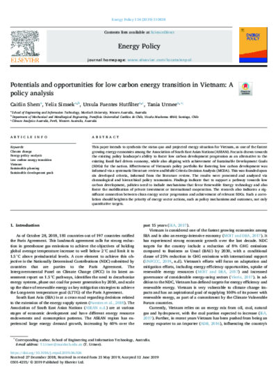 Potentials and opportunities for low carbon energy transition in Viet Nam: A policy analysis